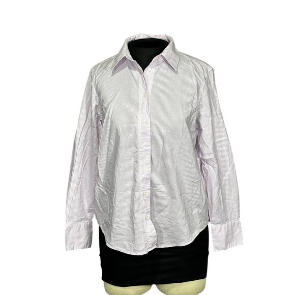 Banana Republic Womens Striped Button-Down Shirt S Petite Purple & White - Picture 1 of 9